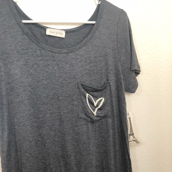 FRENCH PASTRY Gray T-Shirt Thin Soft Lightweight Heart Pocket NWT - Picture 4 of 11